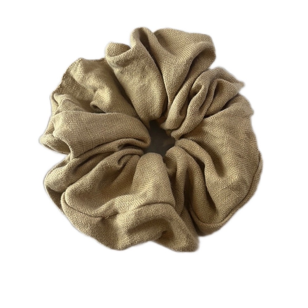 100% Linen Hair Upcycled Tan Scrunchie Handmade